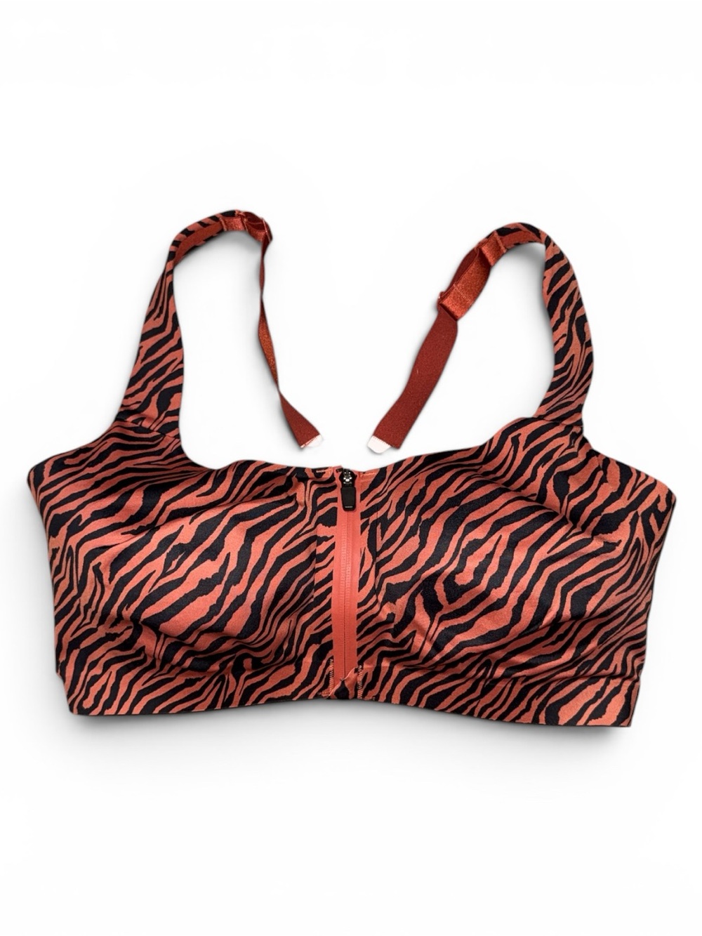 Victoria's Secret Coral and Black Zebra-Print Front-Zip Sports Bra